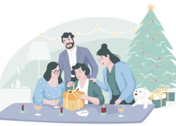 Weihnachten feiern in der Familie - Illustration