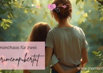 KI-generiertes Bild einer Mutter mit ihrer Tochter von hinten in der Natur